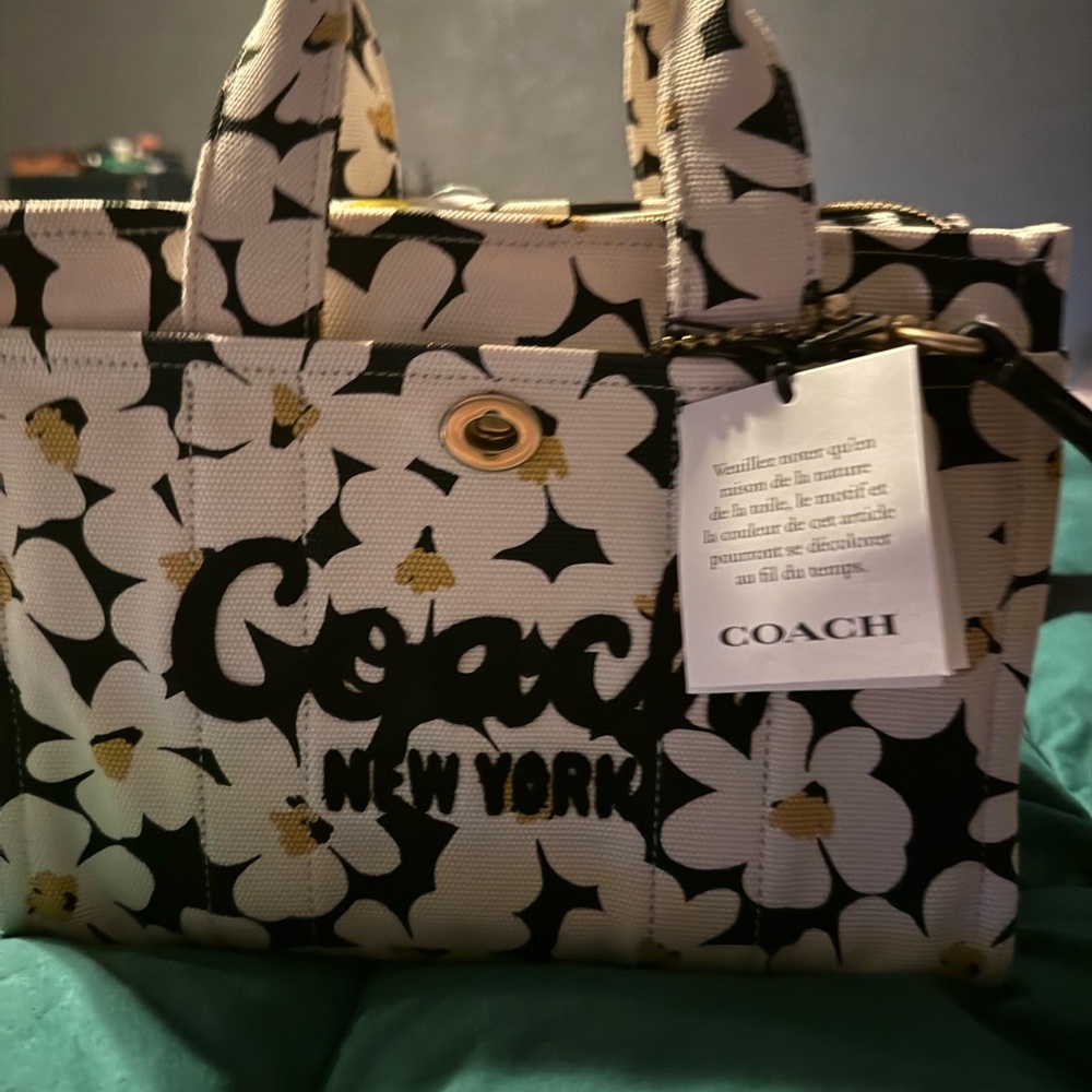 Coach Black and White Floral Tote
